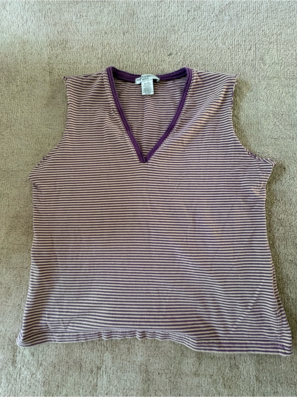 Purple & Cream V Neck Tank Top